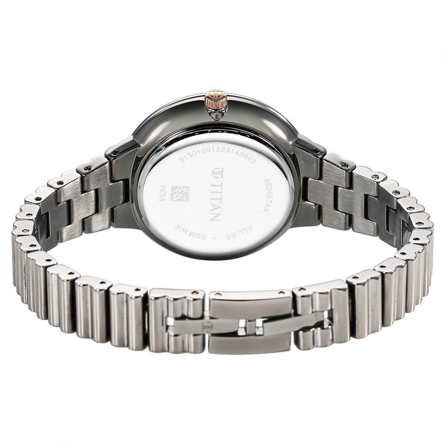 Titan Aura Quartz Alog Purple Dial Stainless Steel Strap Watch for Women (95245KM01)