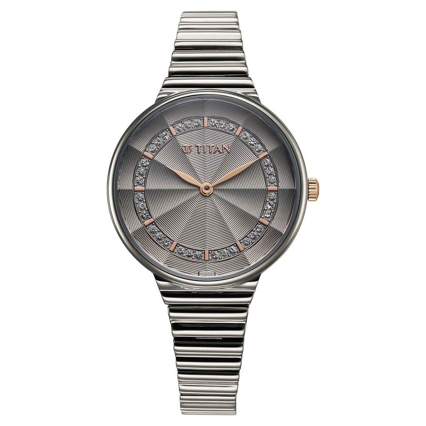 Titan Aura Quartz Alog Grey Dial Stainless Steel Strap Watch for Women (95245KM02)