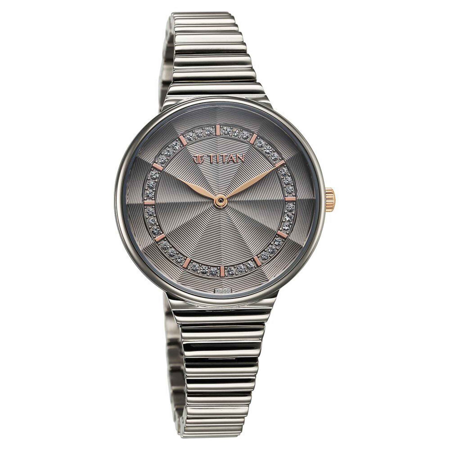 Titan Aura Quartz Alog Grey Dial Stainless Steel Strap Watch for Women (95245KM02)