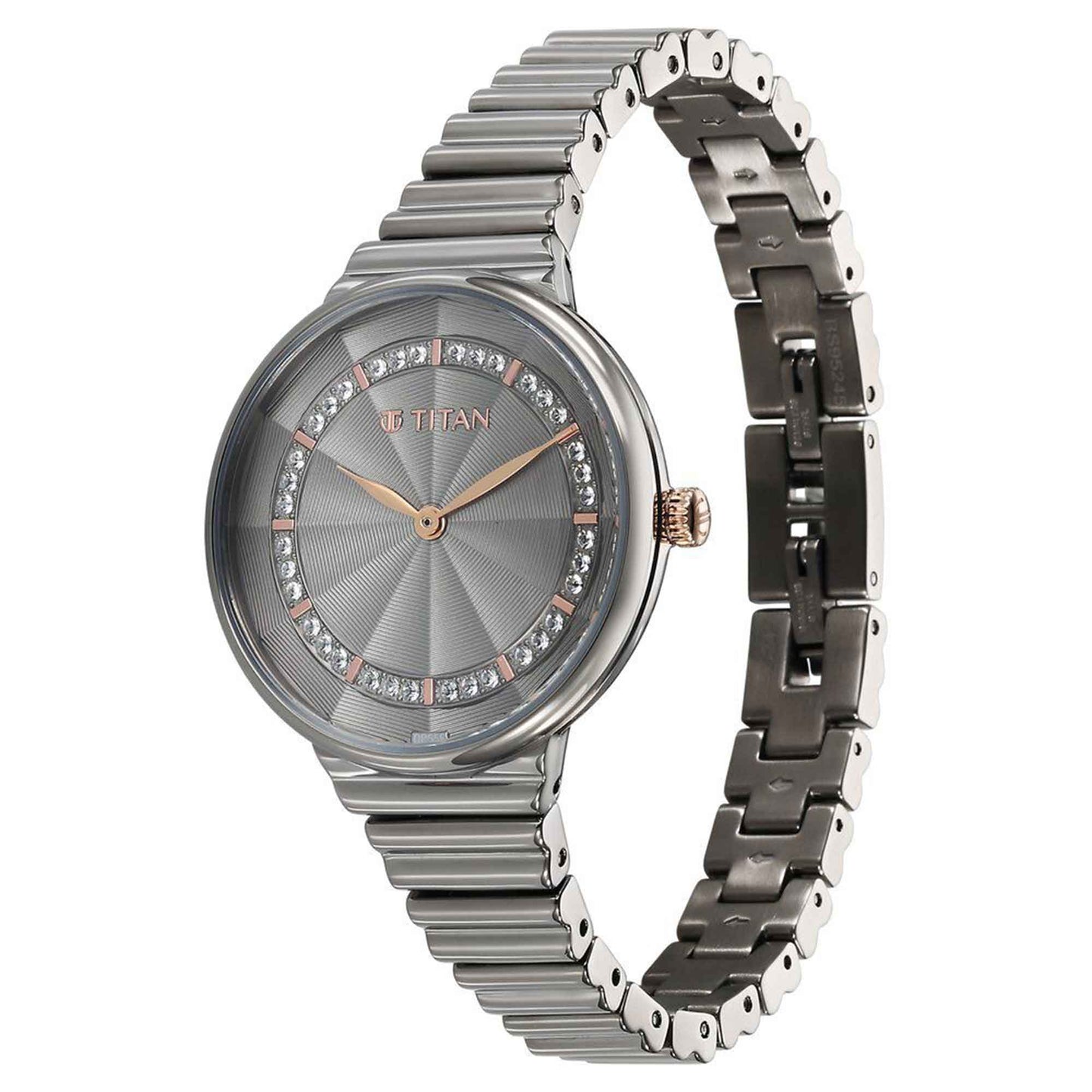 Titan Aura Quartz Alog Grey Dial Stainless Steel Strap Watch for Women (95245KM02)