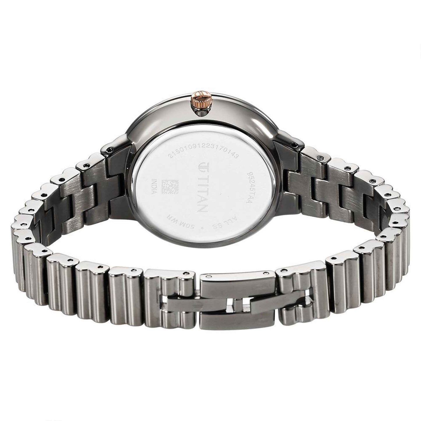 Titan Aura Quartz Alog Grey Dial Stainless Steel Strap Watch for Women (95245KM02)