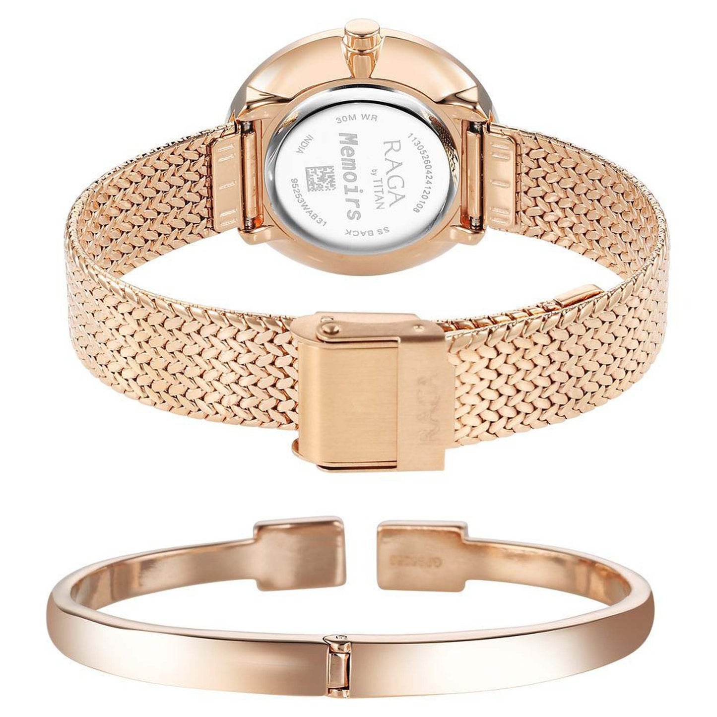 Titan Raga Memoirs Quartz Alog Mother Of Pearl Dial With Rose Gold Metal Strap Watch For Women (95253WM02)