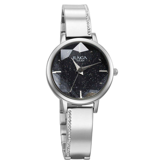 Titan Raga Showstopper Quartz Analog Blue Dial Silver Metal Strap Watch For Women