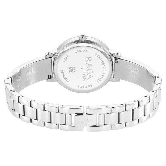 Titan Raga Showstopper Quartz Analog Blue Dial Silver Metal Strap Watch For Women