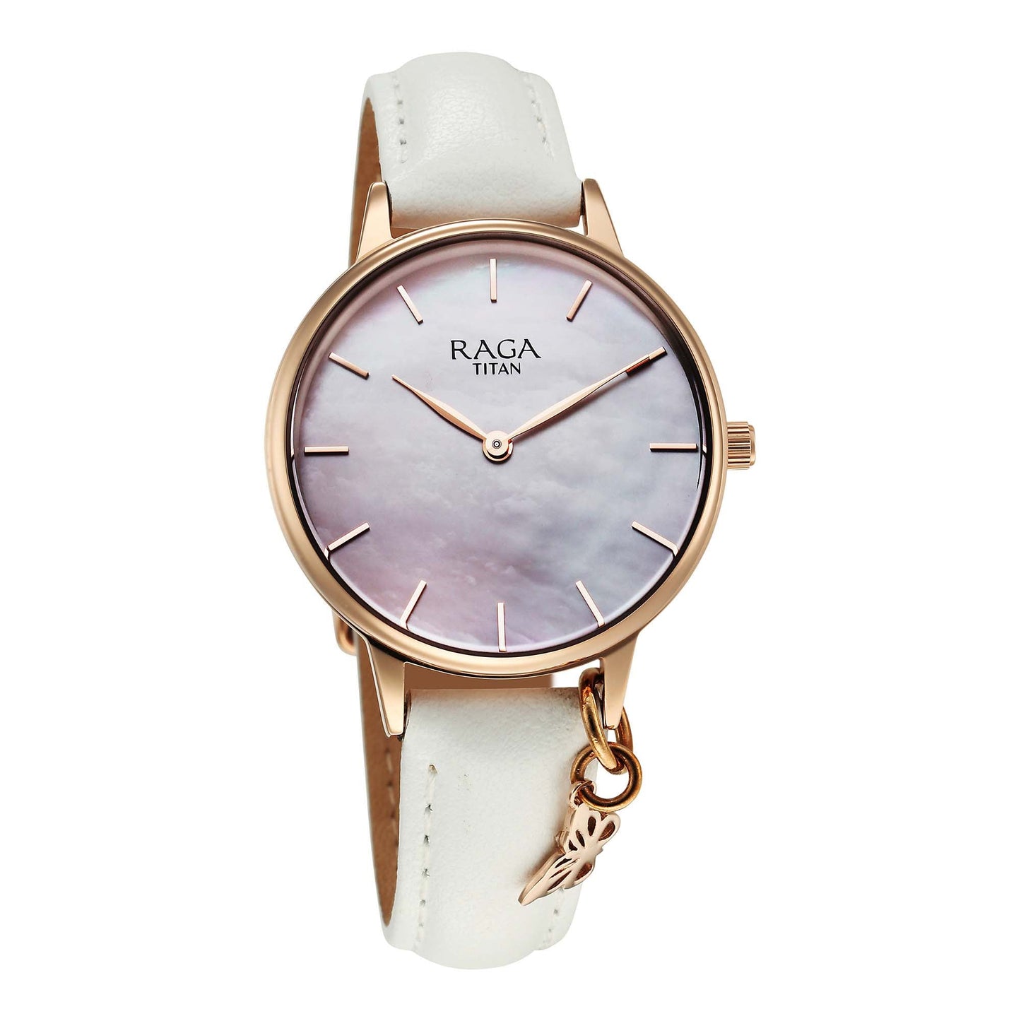 Titan Raga Showstopper 2.0 Quartz Analog Mother Of Pearl Dial Cream Color Leather Strap Watch For Women