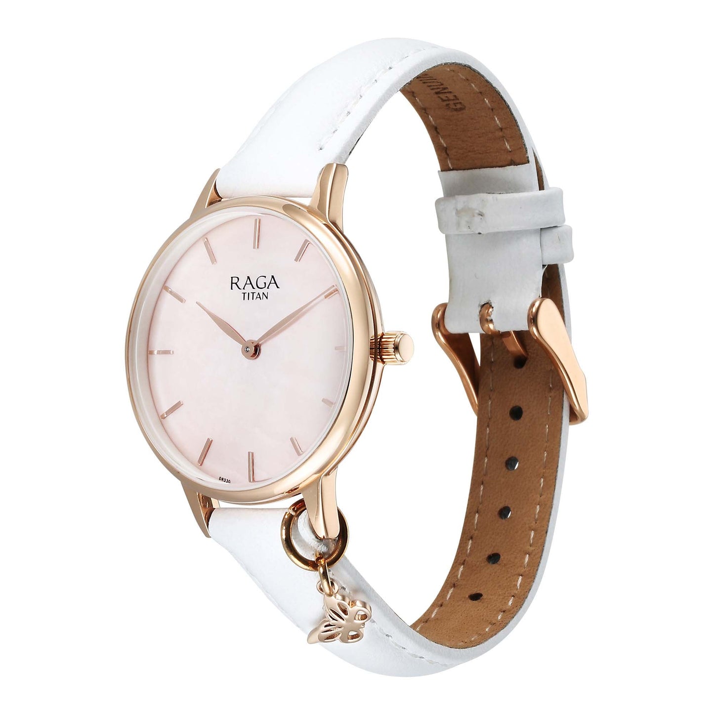 Titan Raga Showstopper 2.0 Quartz Analog Mother Of Pearl Dial Cream Color Leather Strap Watch For Women