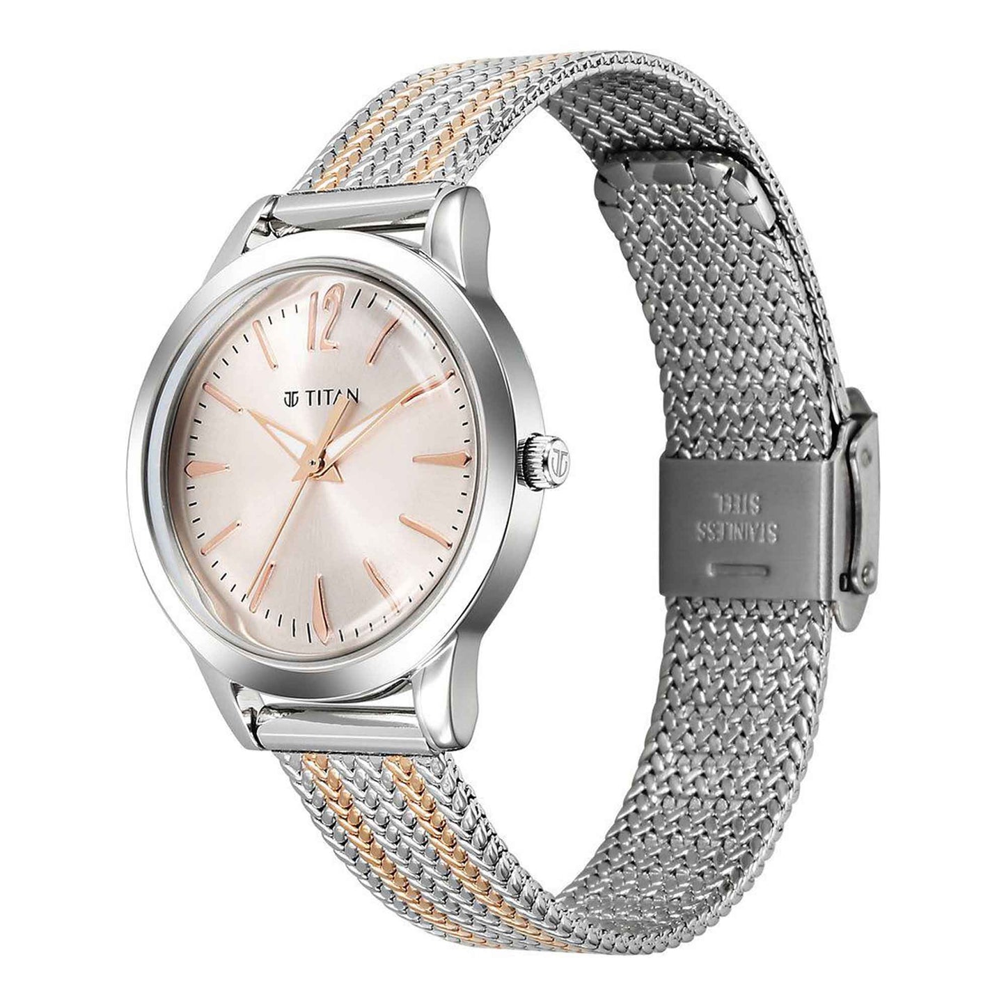 Titan Titan Timeless Urban Quartz Analog Pink Dial Metal Strap Watch For Women