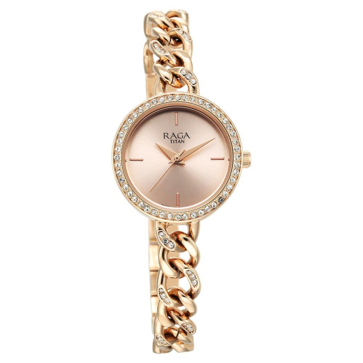 Titan Raga Showstopper Quartz Analog Rose Gold Round Dial Rose Gold Metal Strap Watch For Women 95288WM01