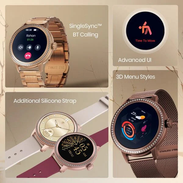 Titan Valerie Premium Smartwatch with All 316L SS construction, Skin Temp. Sensor, Women Health, SingleSync BT Calling