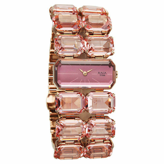 Titan Raga Cocktails Quartz Analog Rose Gold Dial Stainless Steel Strap Watch For Women 95320WM02