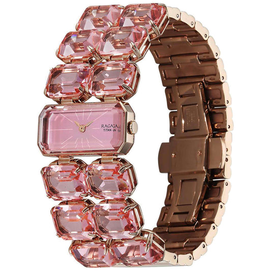 Titan Raga Cocktails Quartz Analog Rose Gold Dial Stainless Steel Strap Watch For Women 95320WM02