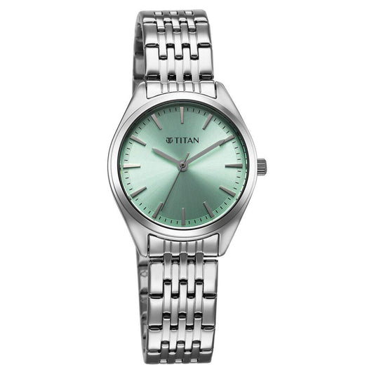 Titan Workmode Quartz Analog Green Dial Stainless Steel Strap Watch For Women