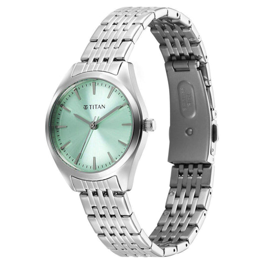Titan Workmode Quartz Analog Green Dial Stainless Steel Strap Watch For Women