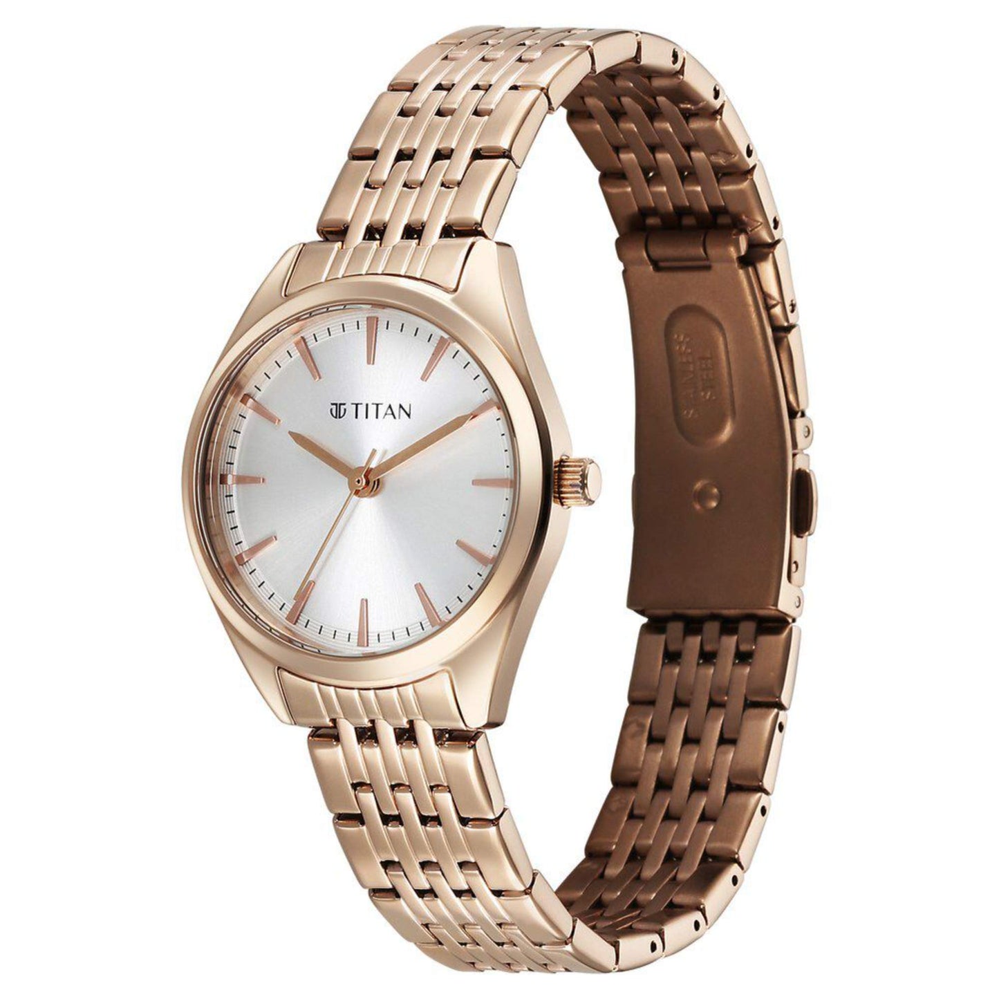 Titan Workmode Quartz Analog Silver Dial Stainless Steel Strap Watch For Women