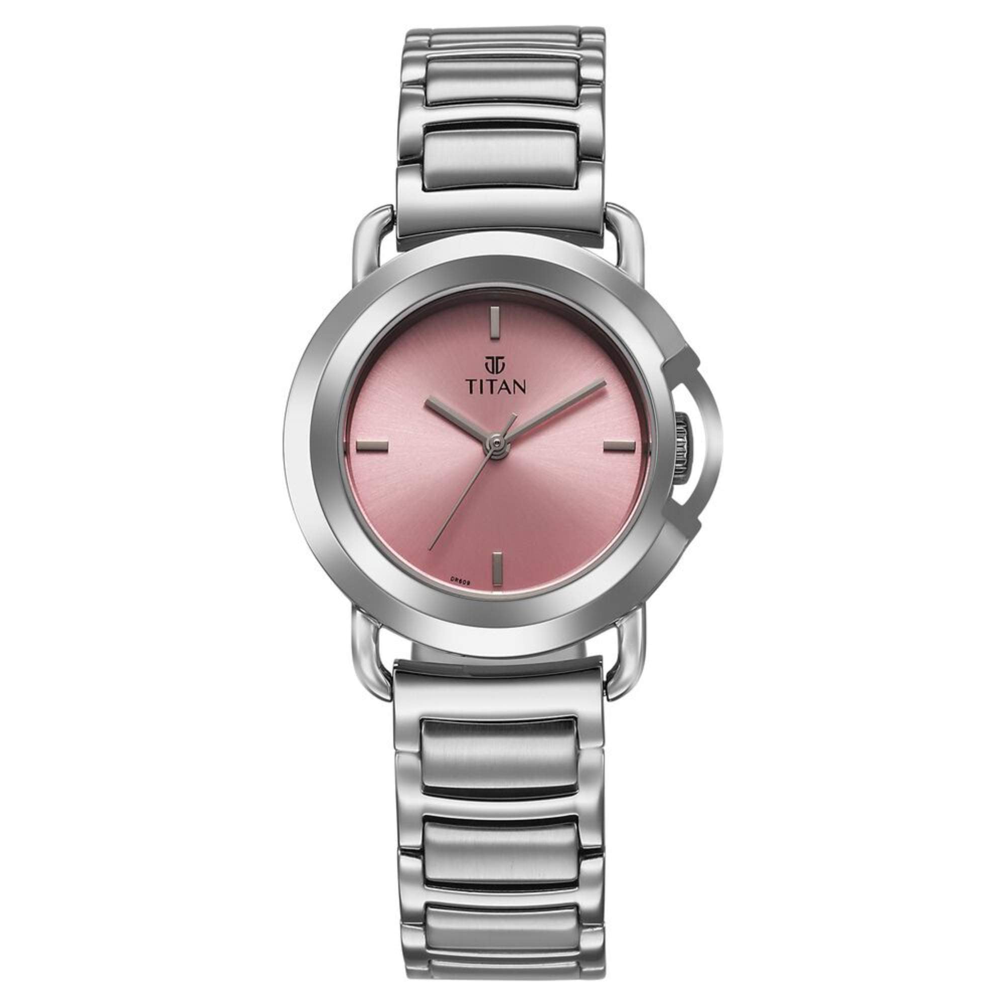 Titan Workmode Quartz Analog Pink Dial Stainless Steel Strap Watch For Women