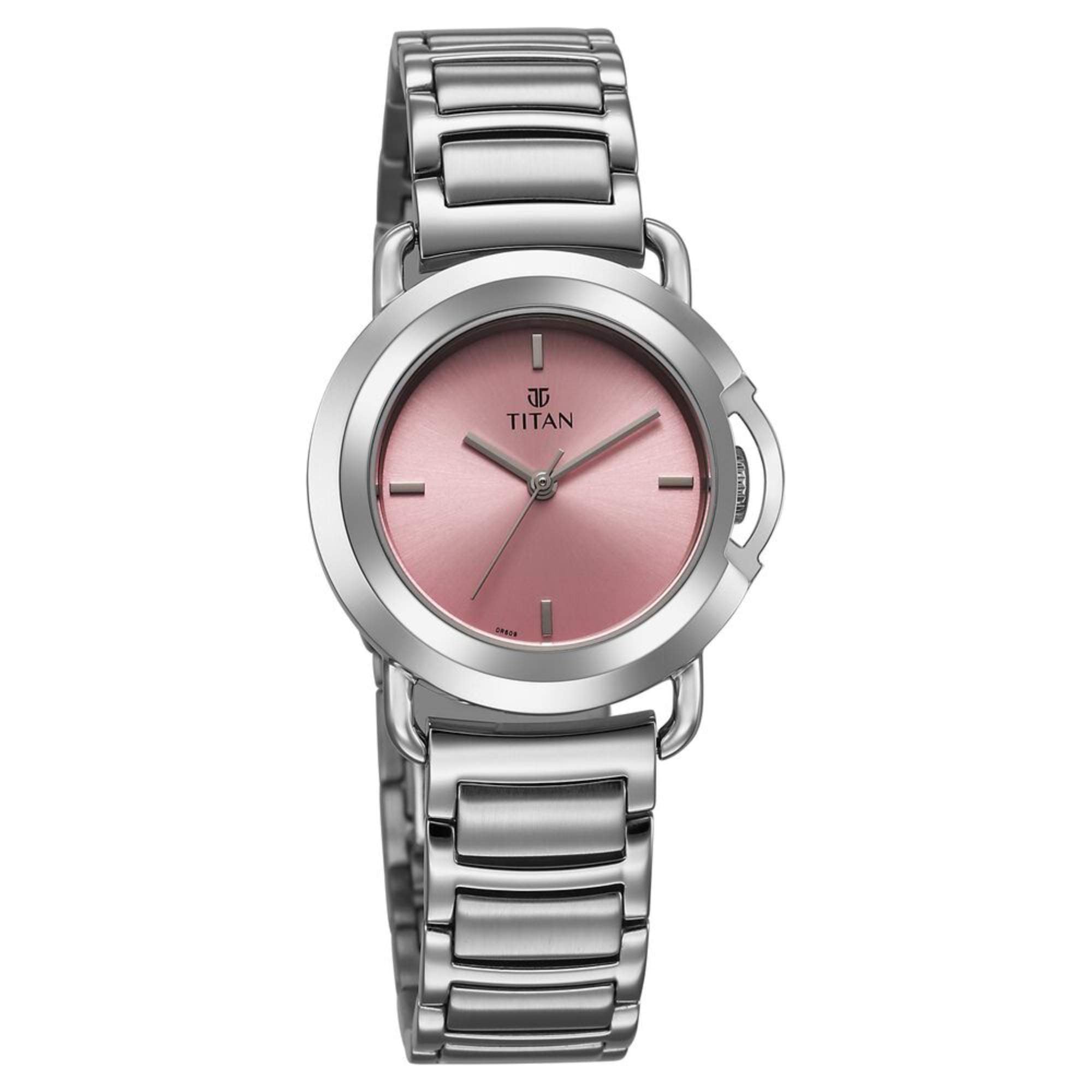 Titan Workmode Quartz Analog Pink Dial Stainless Steel Strap Watch For Women