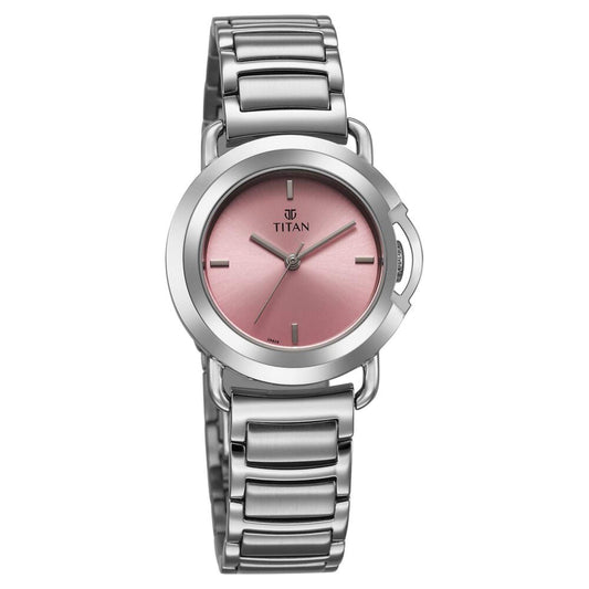 Titan Workmode Quartz Analog Pink Dial Stainless Steel Strap Watch For Women