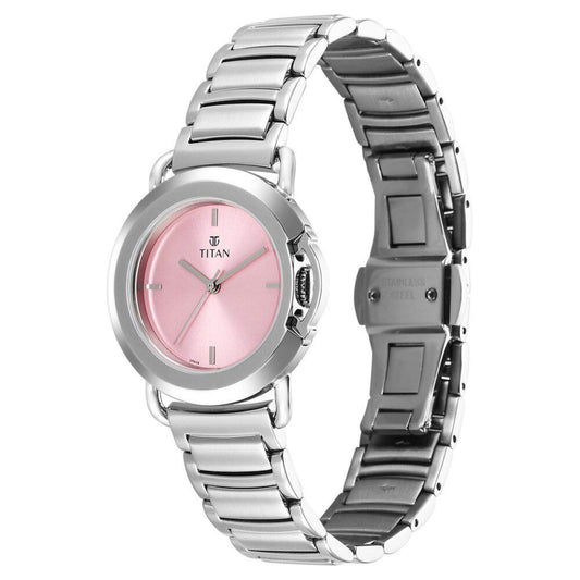 Titan Workmode Quartz Analog Pink Dial Stainless Steel Strap Watch For Women