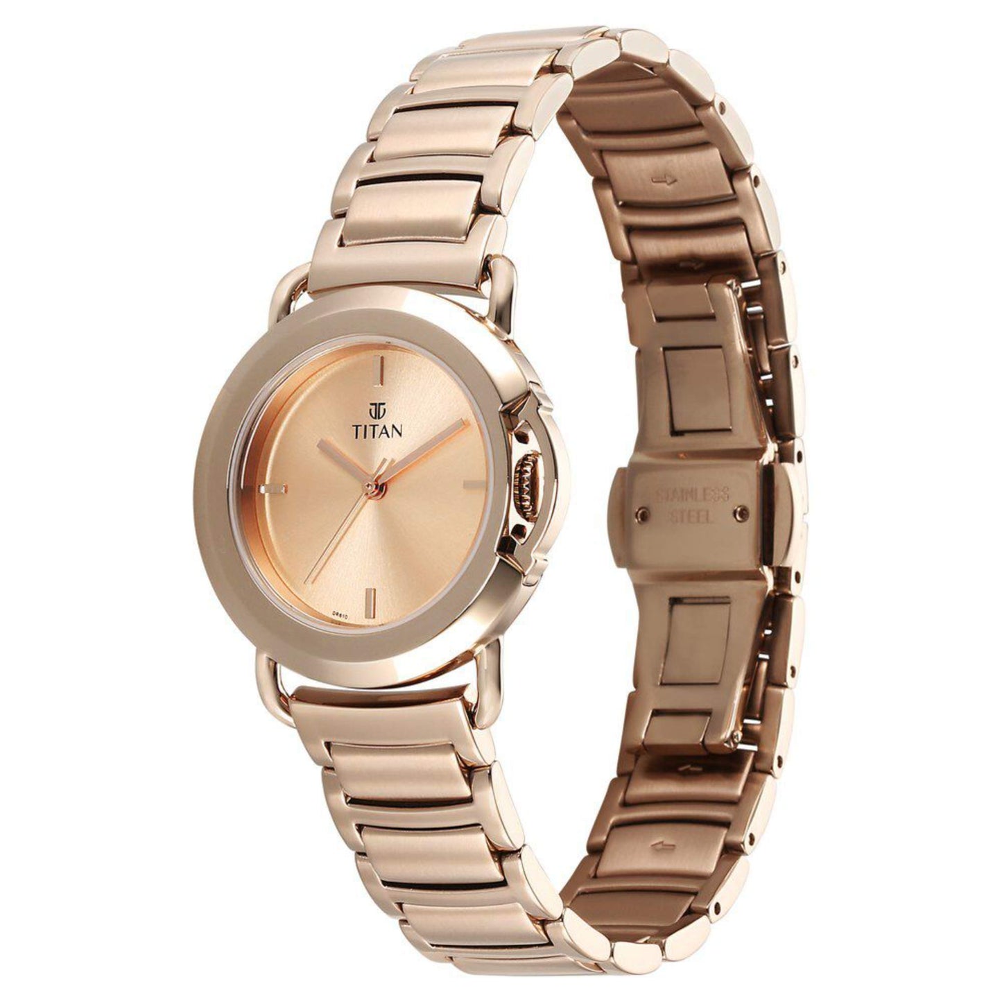 Titan Workmode Quartz Analog Rose Gold Dial Stainless Steel Strap Watch For Women