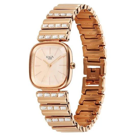 Titan Raga Glimmers Quartz Analog Rose Gold Dial Rose Gold Metal Strap Watch For Women 95339WM01F