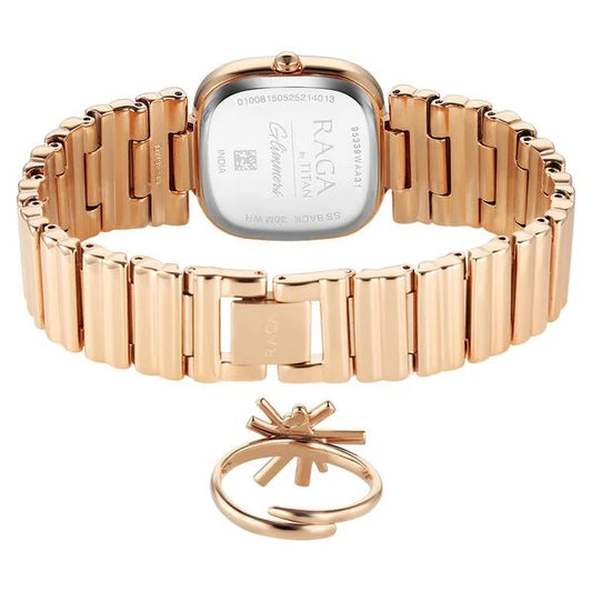 Titan Raga Glimmers Quartz Analog Rose Gold Dial Rose Gold Metal Strap Watch For Women 95339WM01F