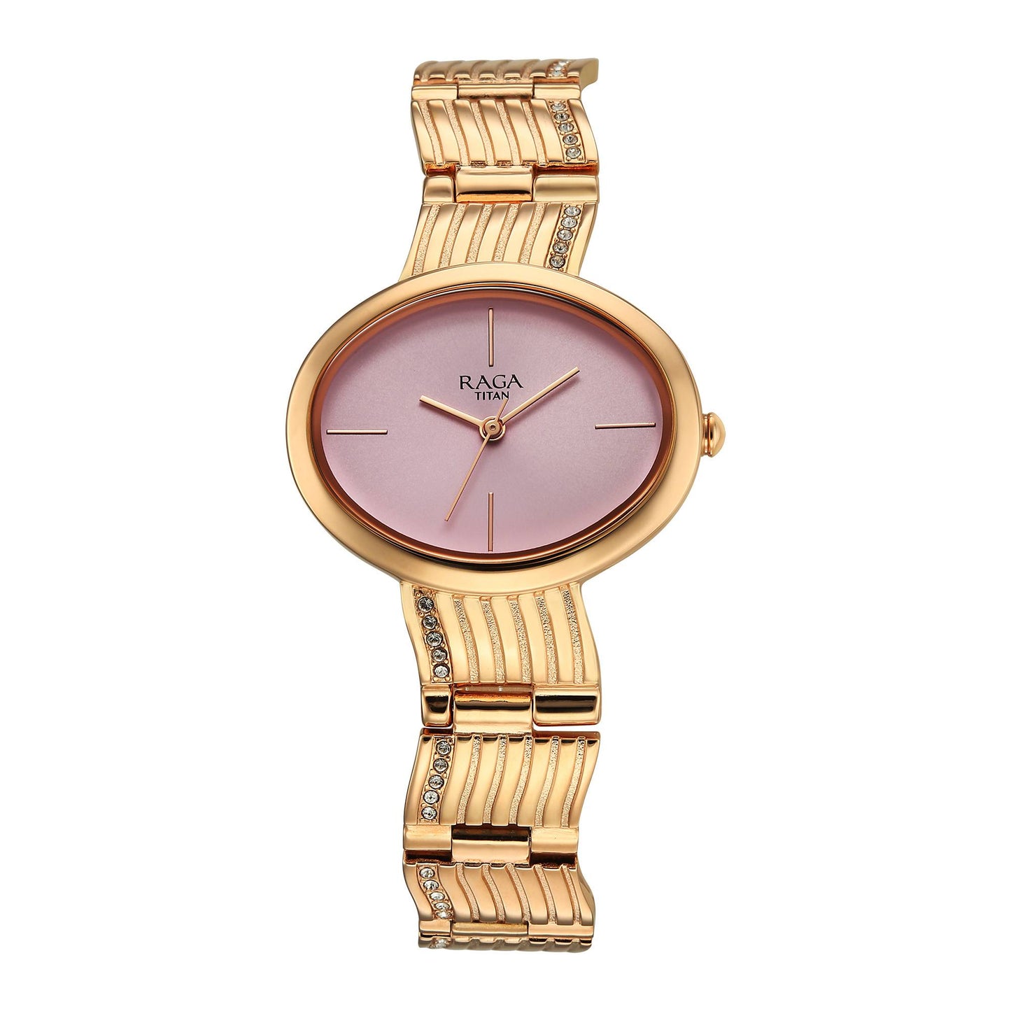 Titan Raga Glimmers Quartz Analog Pink Dial Rose Gold Metal Strap Watch For Women 95362WM01