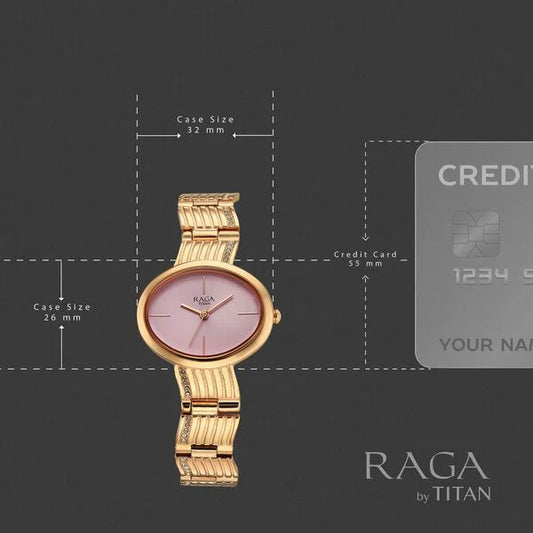 Titan Raga Glimmers Quartz Analog Pink Dial Rose Gold Metal Strap Watch For Women 95362WM01