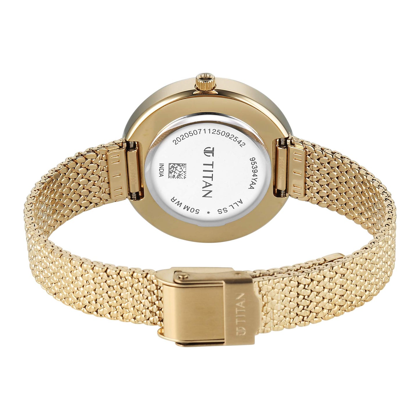 Titan Fashion Champagne Round Dial Gold Stainless Steel Strap Analog Analog Watch for Women