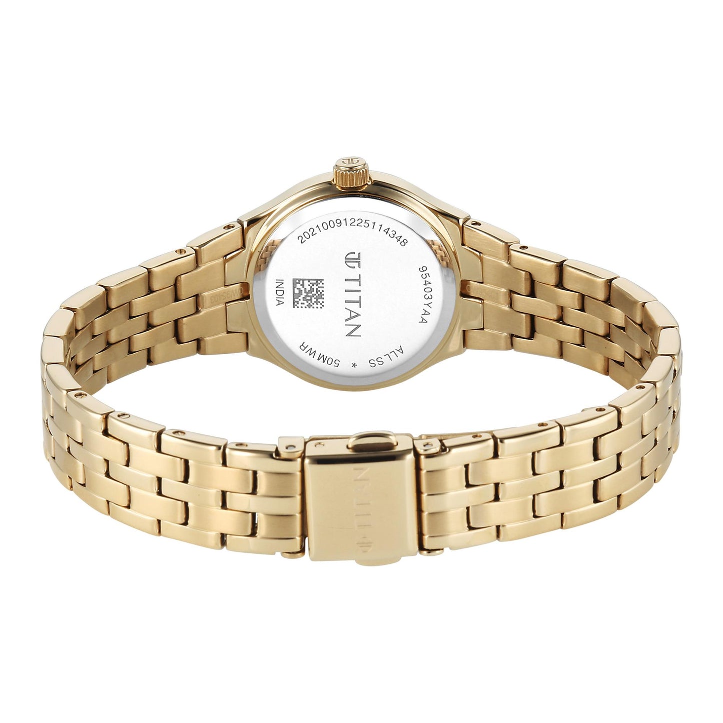 Titan Fashion Champagne Round Dial Gold Stainless Steel Strap Analog with Date Analog Watch for Women