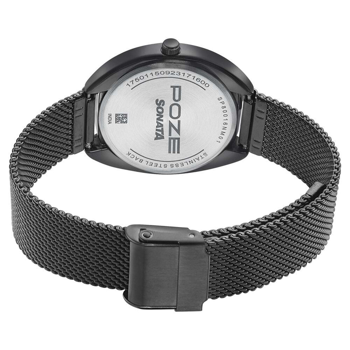 Sonata Purple Dial Black Metal Strap Analog Watch for Women
