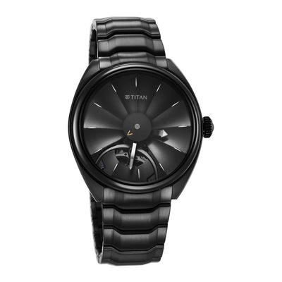 Titan Stellar Black Dial Stainless Steel Strap Automatic Watch