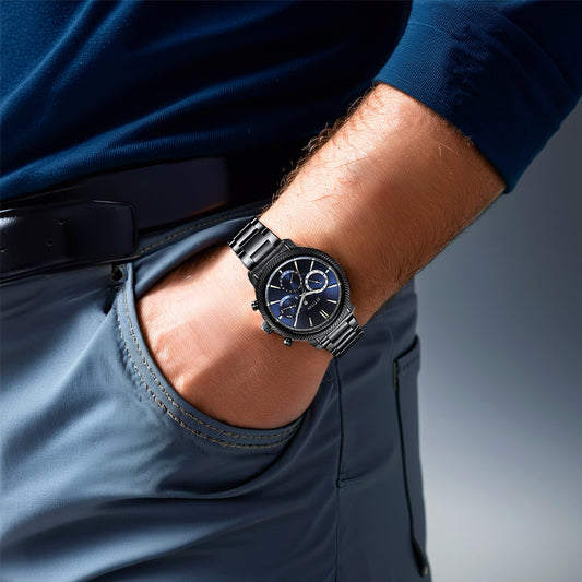 ساعة تيتان ستيلار متعددة الوظائف ذات مينا أزرق تناظري