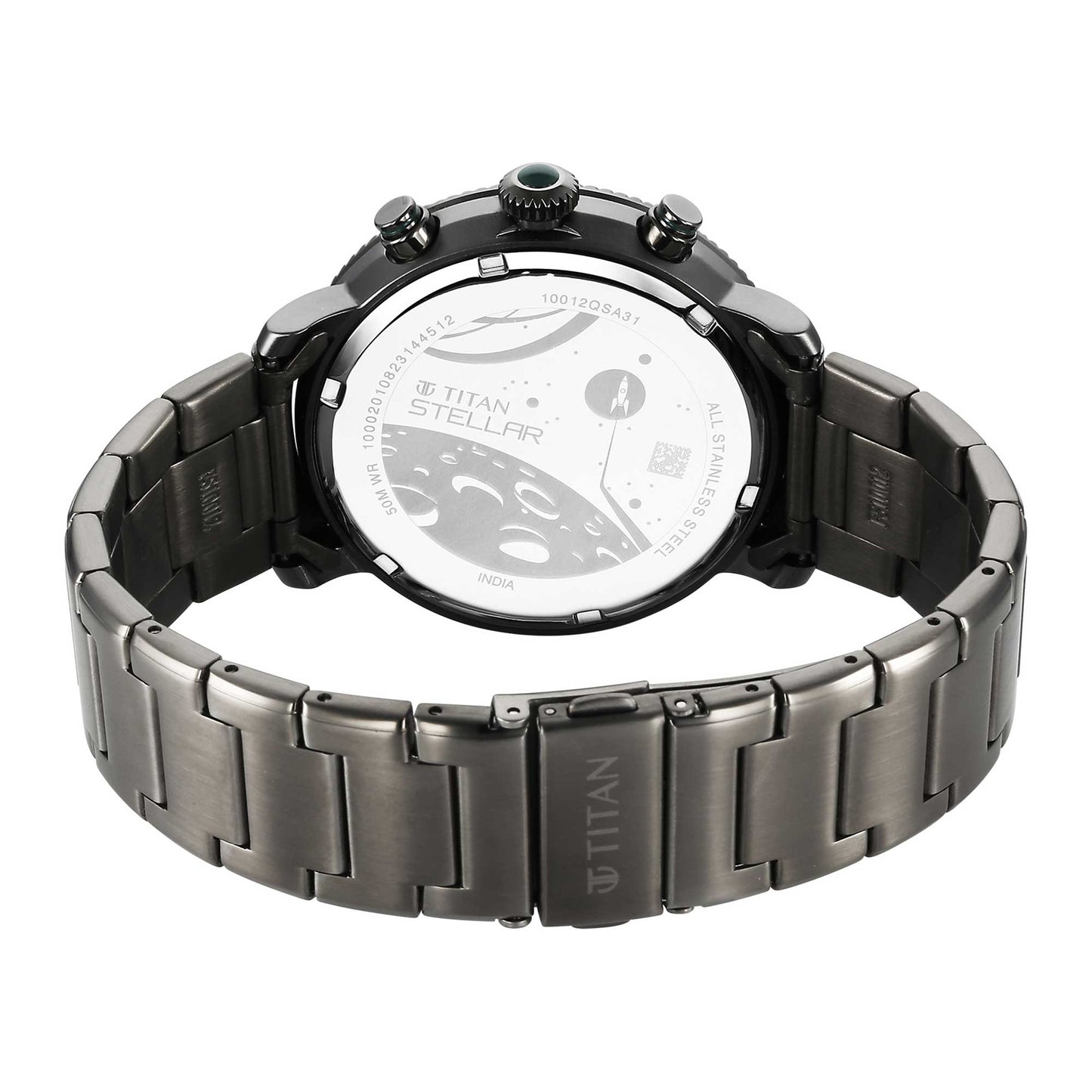 ساعة تيتان ستيلر كوارتز متعددة الوظائف بمينا أخضر وبسوار ستانلس ستيل للرجال