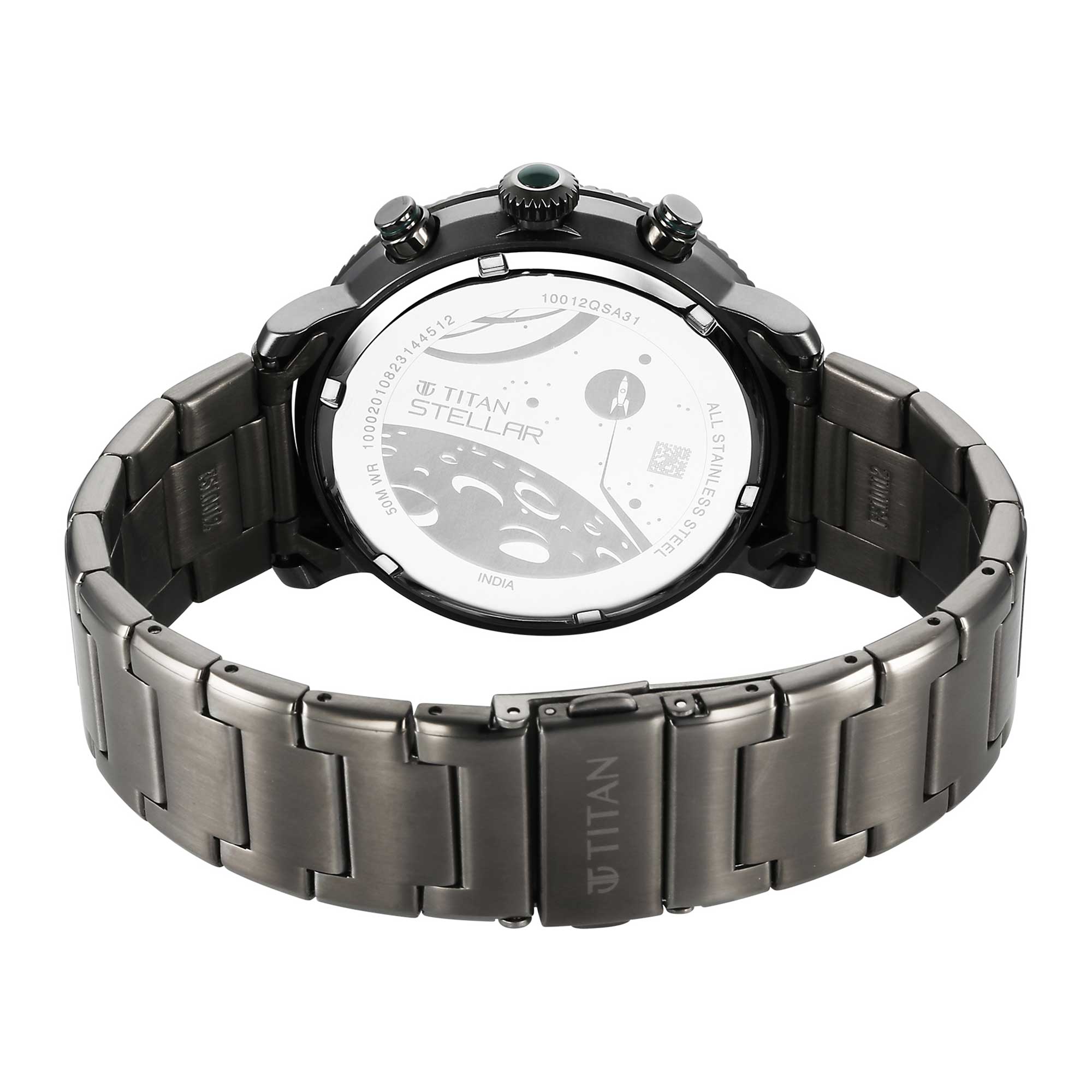 ساعة تيتان ستيلر كوارتز متعددة الوظائف بمينا أخضر وبسوار ستانلس ستيل للرجال