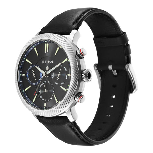 ساعة تيتان ستيلار متعددة الوظائف ذات مينا أسود تناظرية