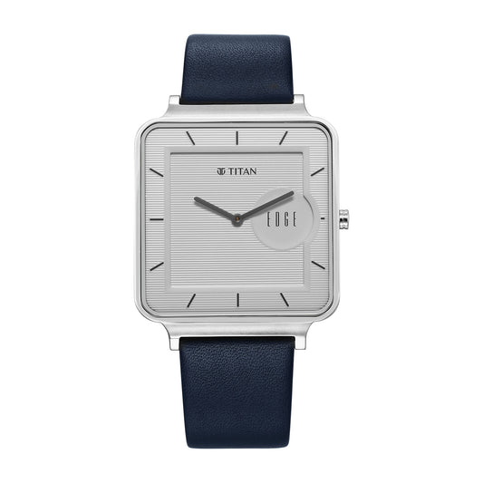 Titan Edge Quad Quartz Analog White Dial With Blue Leather Strap Watch For Men