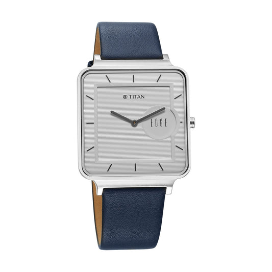 Titan Edge Quad Quartz Analog White Dial With Blue Leather Strap Watch For Men