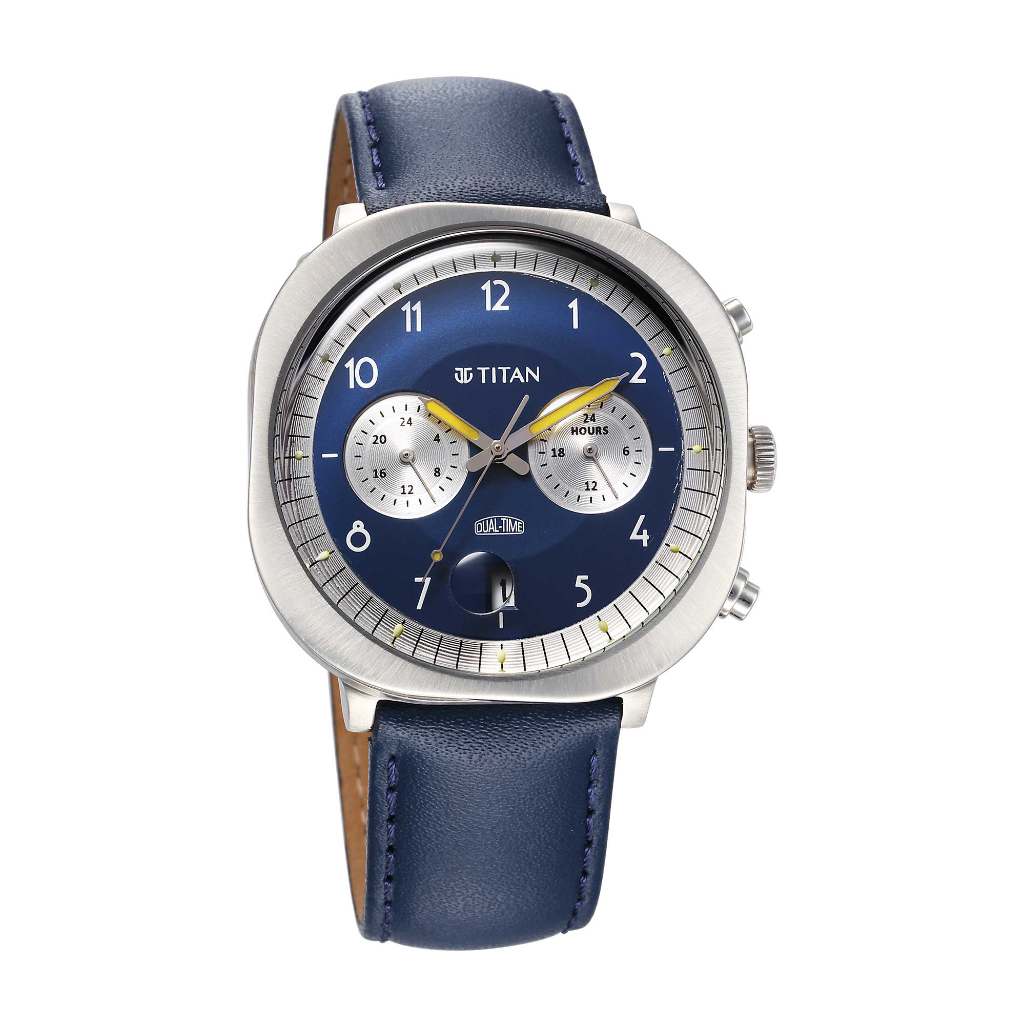 Titan Timeless Treasures Quartz Analog Dual Time Blue Dial With Blue Color Leather Strap Watch For Men
