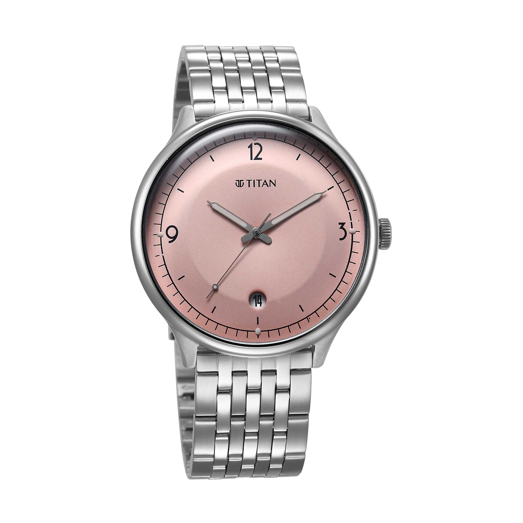 Titan Timeless Treasures Quartz Alog with Date Pink Dial With Silver Color Stainless Steel Strap Watch For Men (10023SM01)