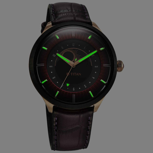Titan Stellar Caleum Sun Moon Disc Red Dial Analog Watch