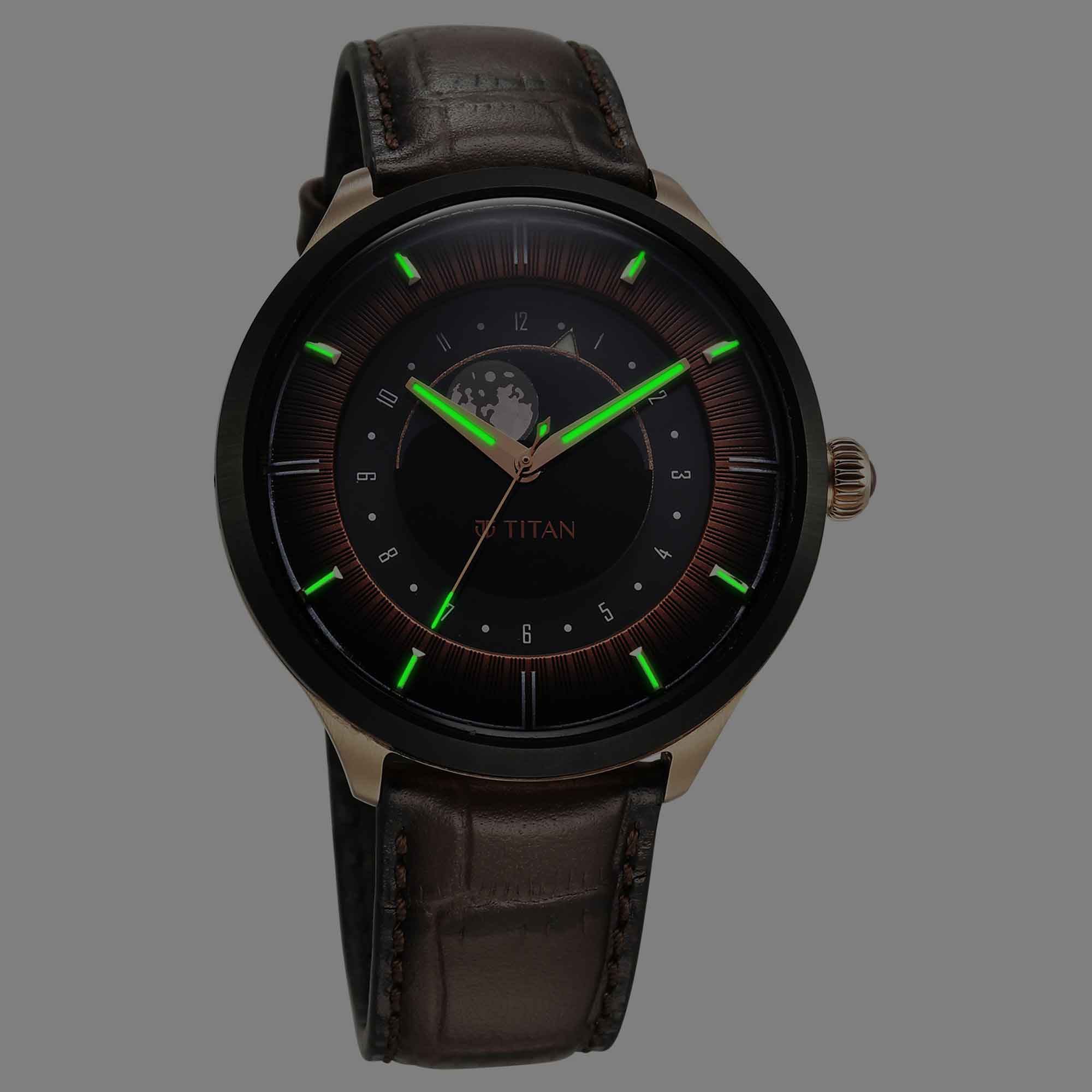 ساعة تيتان ستيلار لونا صن مون ديسك ذات المينا البني