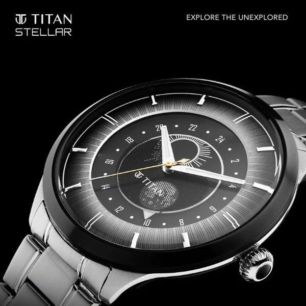 Titan Stellar Luna Sun Moon Disc Grey Dial Watch