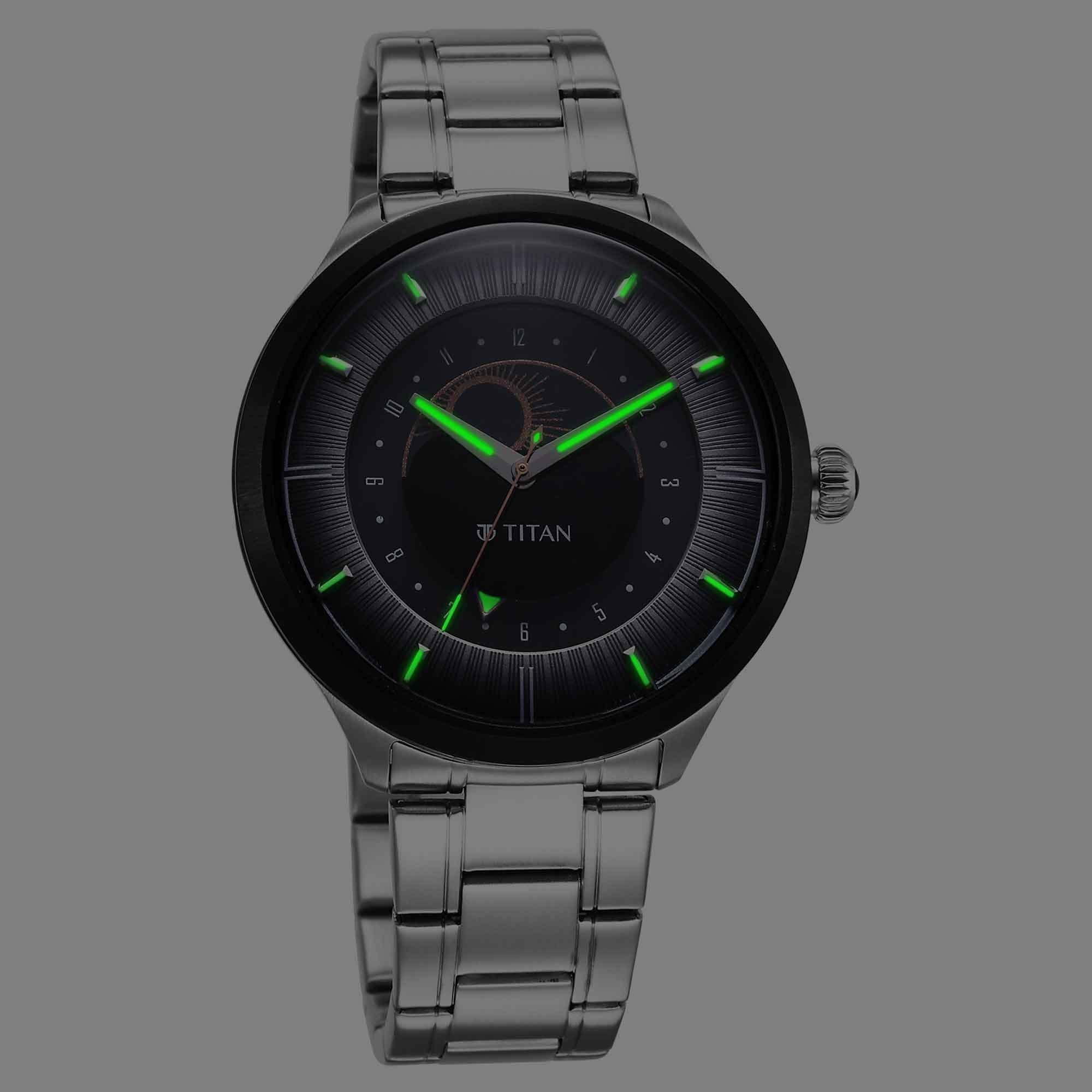 Titan Stellar Luna Sun Moon Disc Grey Dial Watch