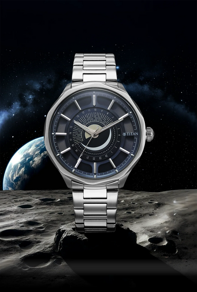 Titan Stellar Sun Moon Disc Blue Dial Watch