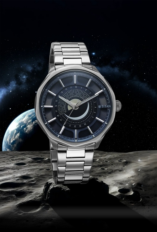 Titan Stellar Sun Moon Disc Blue Dial Watch
