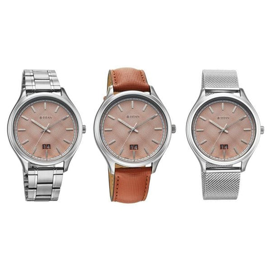 Titan Classique Rust Orange Dial Interchangeable Straps Analog with Date Watch for Men