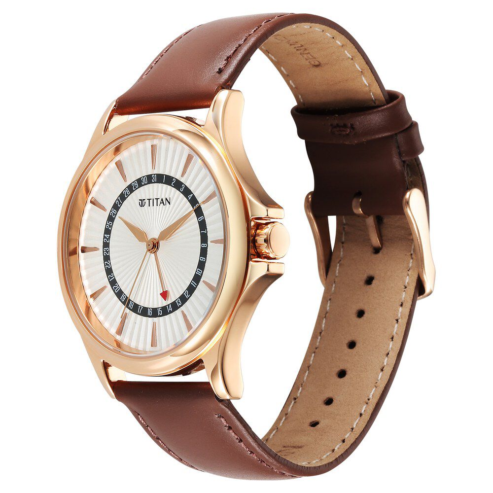 Titan Karishma Quartz Analog with Date Silver Dial Leather Strap Watch For Men