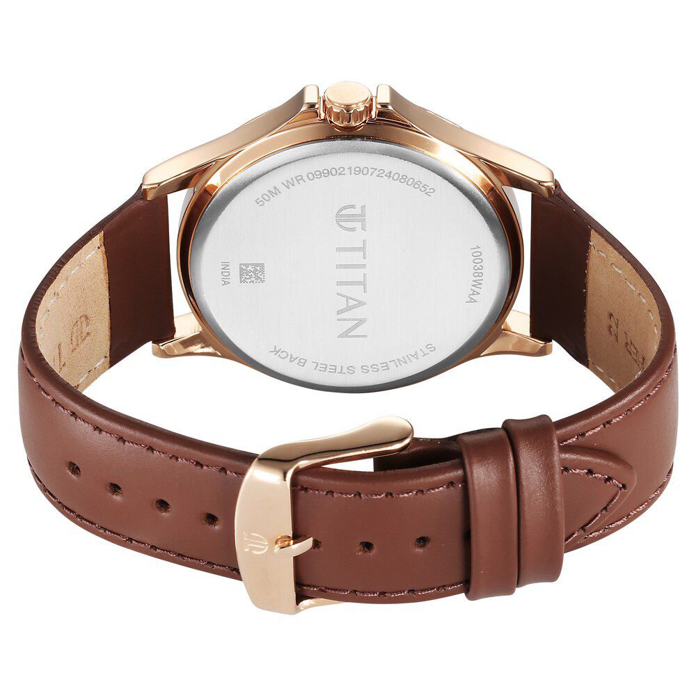 Titan Karishma Quartz Analog with Date Silver Dial Leather Strap Watch For Men