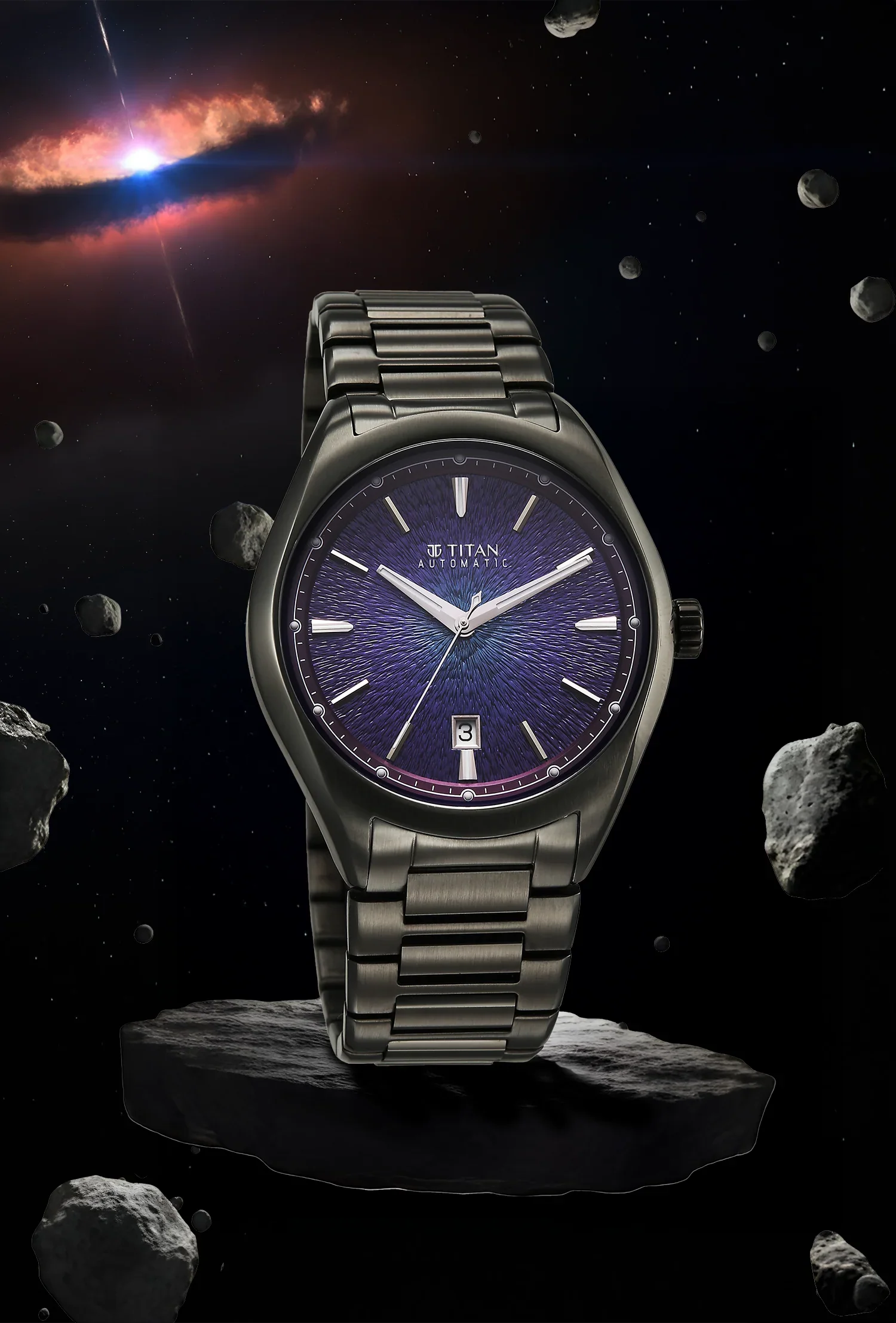Titan Stellar Starburst Violet Dial Concealed Automatic Watch