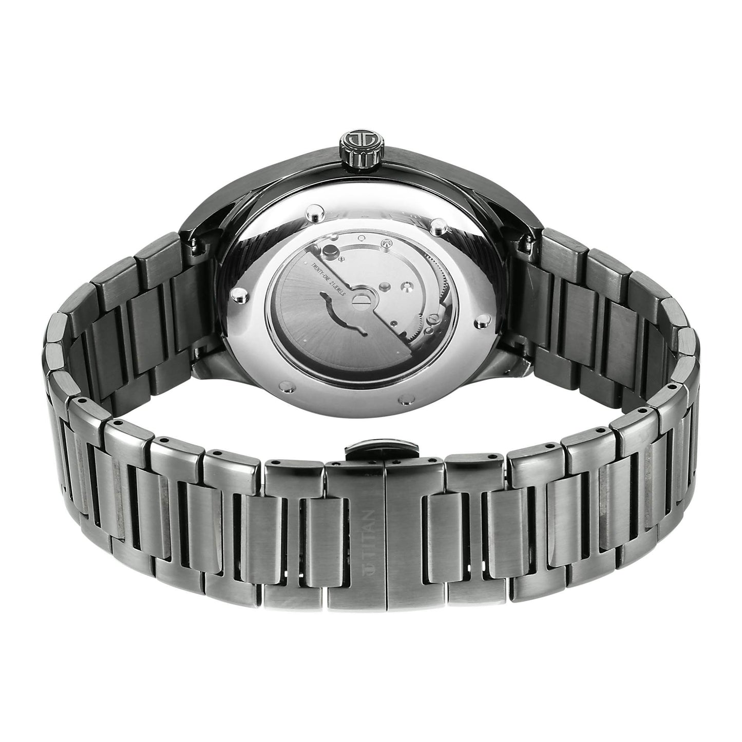 Titan Stellar Starlight Analog with Concealed Automatic and Violet Dial Dark Gun Stainless Steel Strap Watch for Men 10051QM01